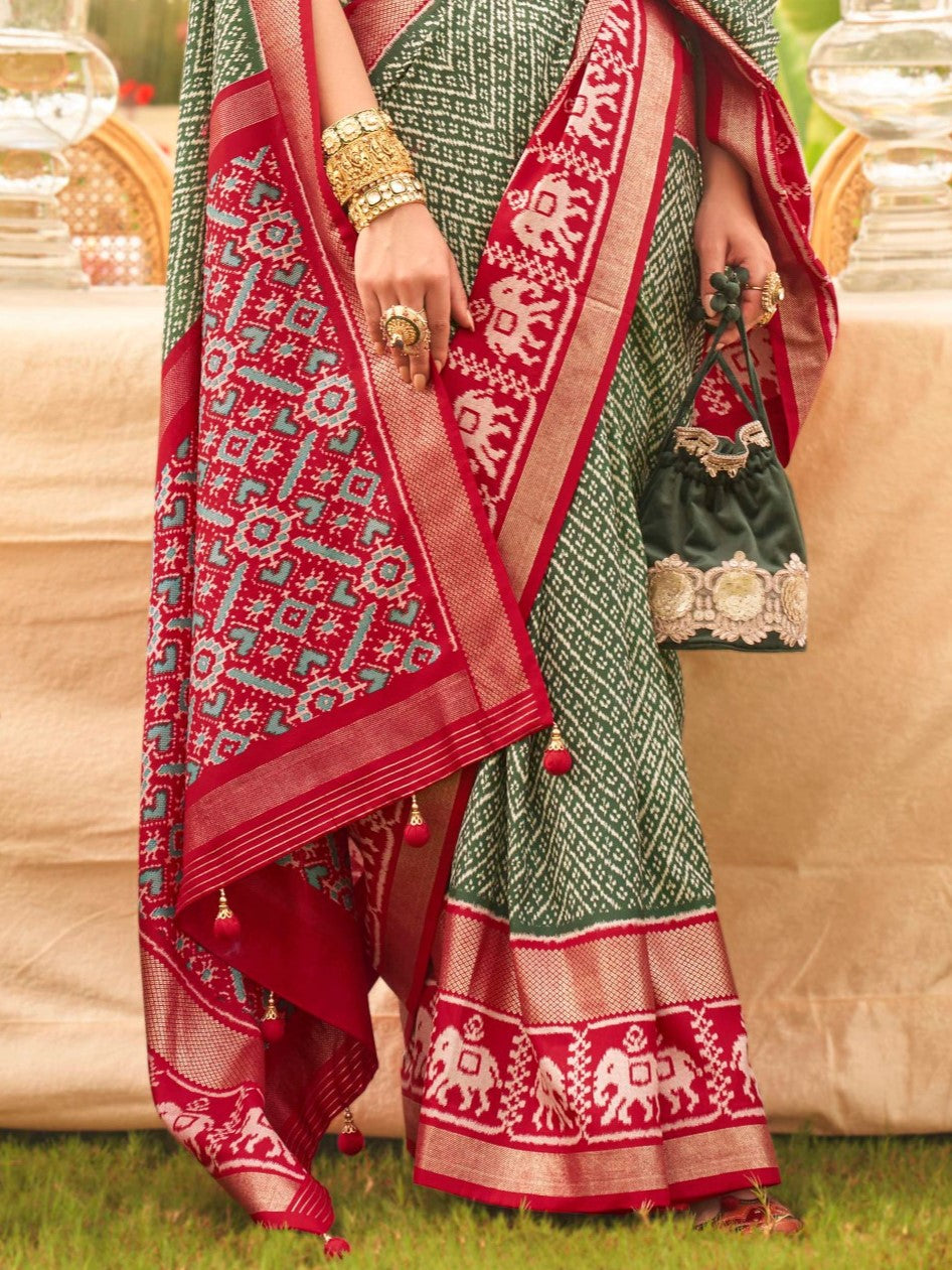 Deep Green and Maroon Patola Saree