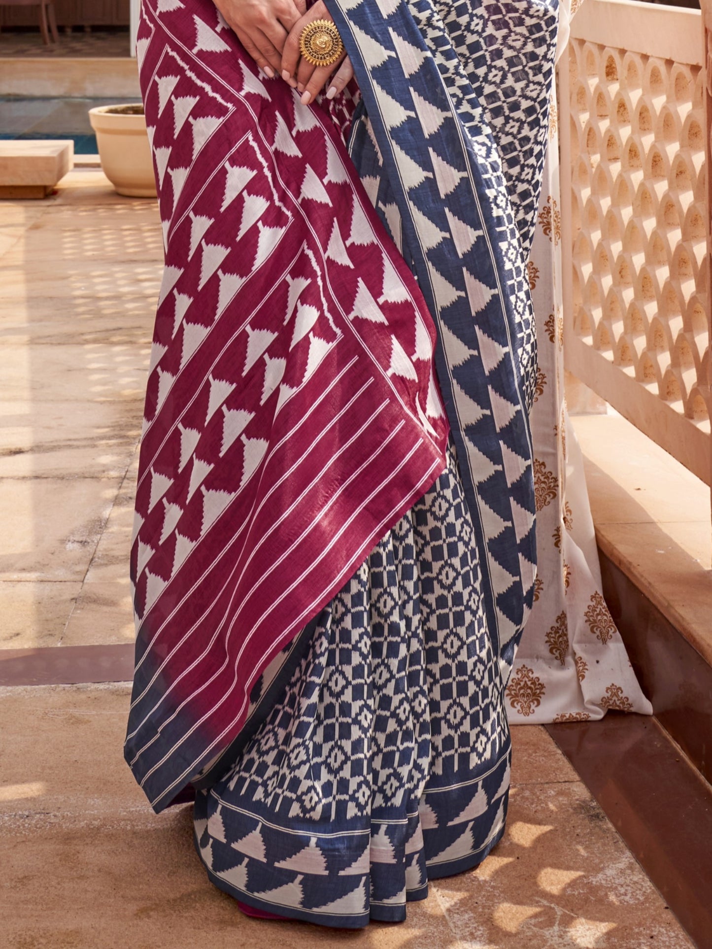 Deep Magenta Printed Patola Silk Saree