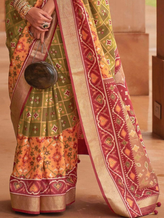 Mehandi Green Patola Saree