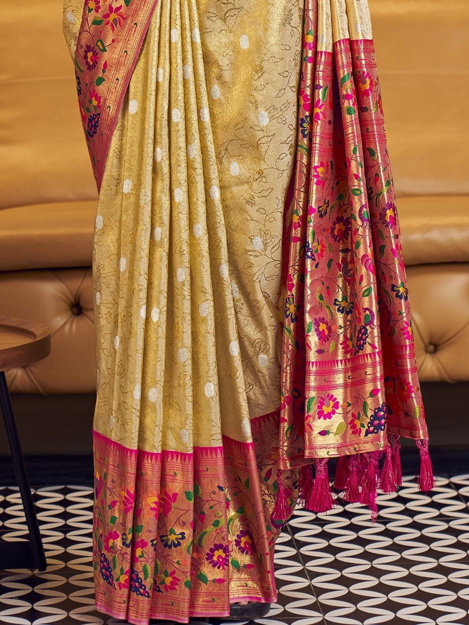 Flax White Paithani Saree