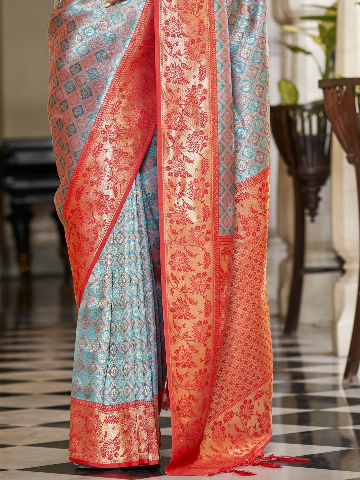 Apricot Orange Kanjivaram Saree
