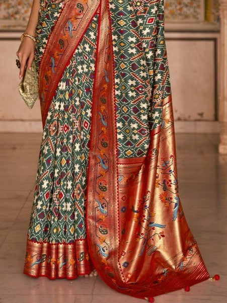 Dark Green Patola Paithani Silk Saree