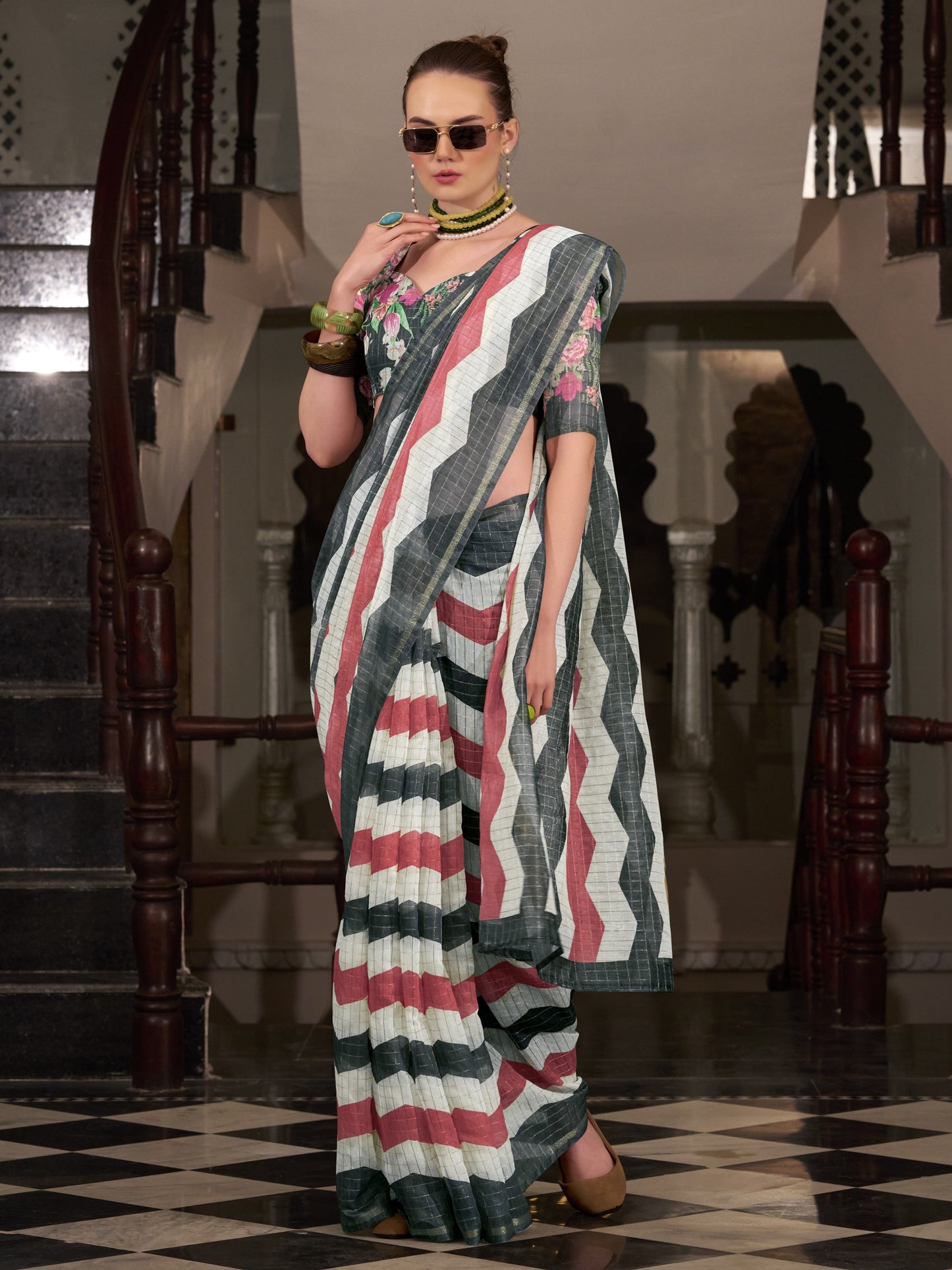 Black & Pink Cotton Silk Saree