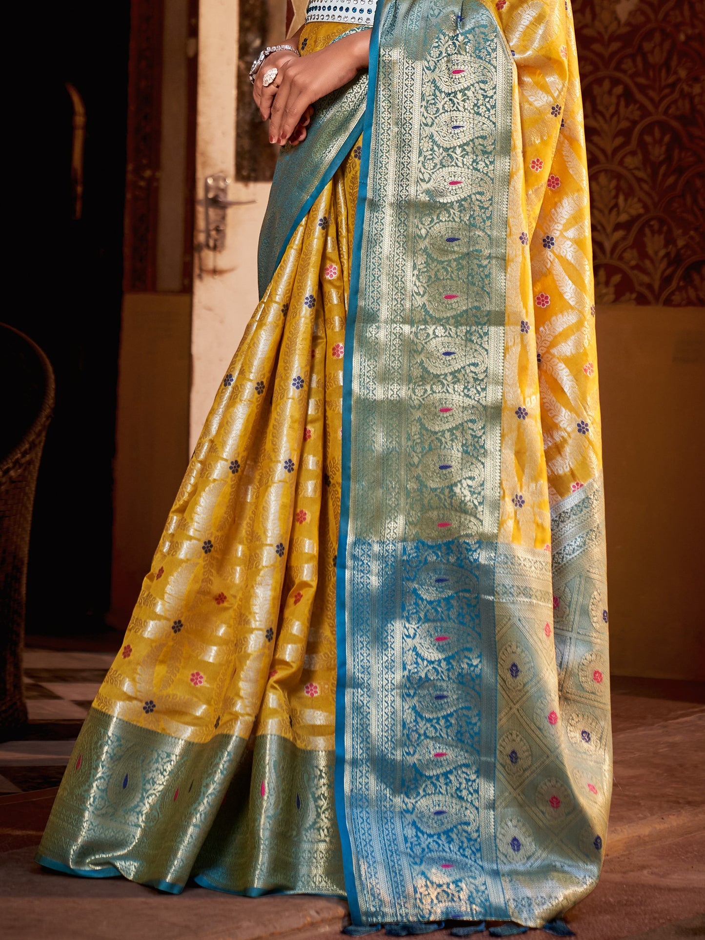 Vivid Yellow Tissue Silk Saree