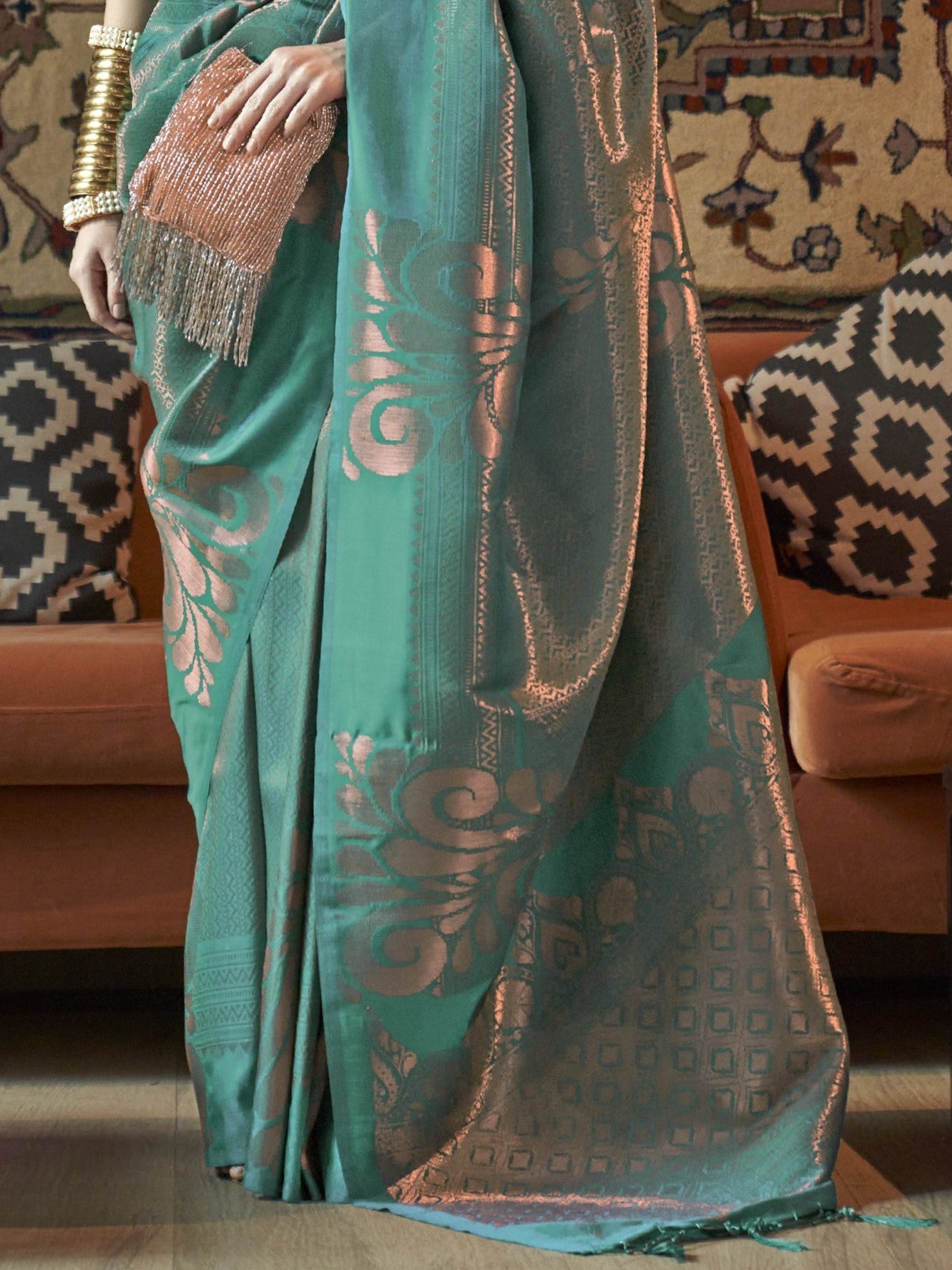 Turkish Blue Woven Banarasi Saree