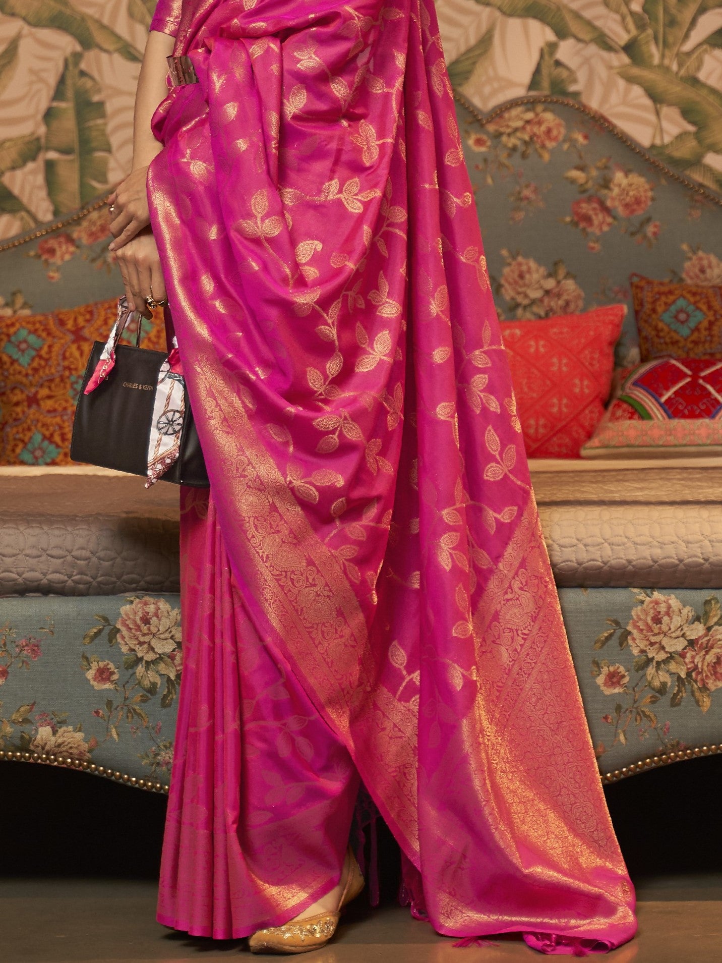 French Pink Woven Banarasi Saree