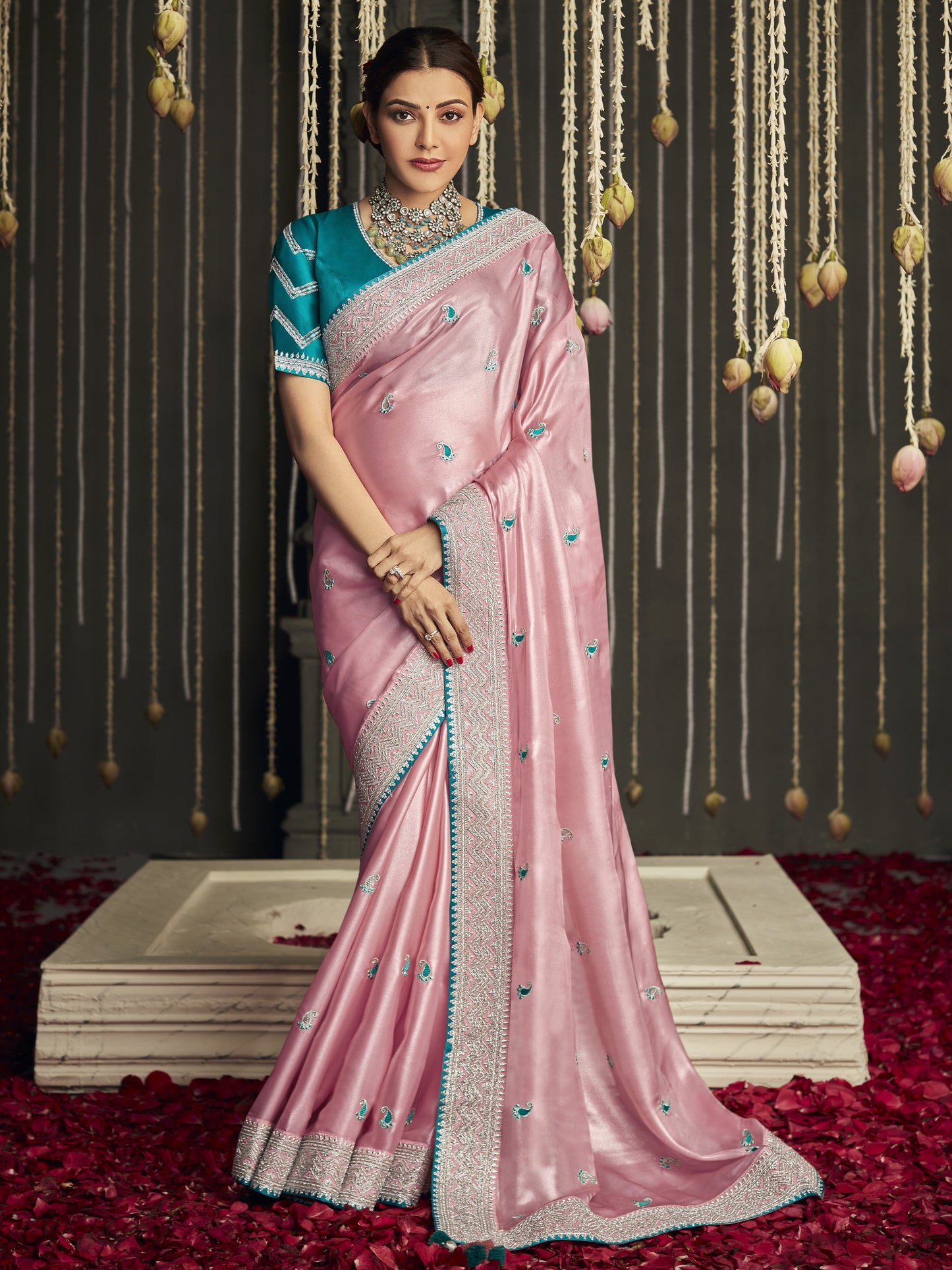 Melon Pink Dola Silk Saree