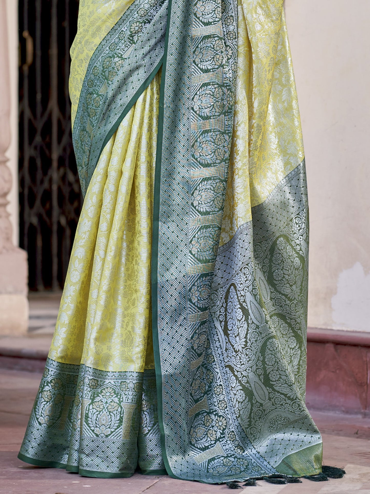 Crayola Lemon Yellow Tissue Silk Saree