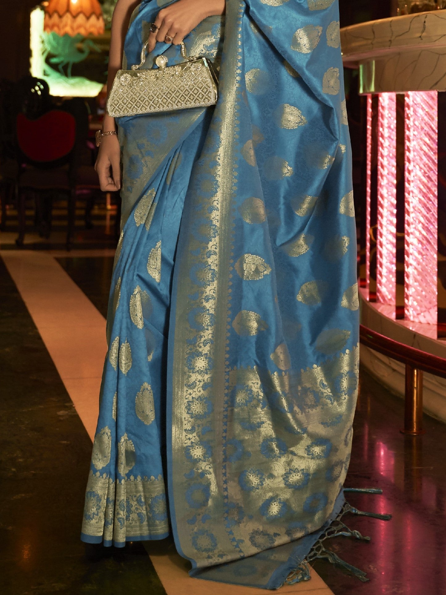 Pale Blue Woven Banarasi Saree
