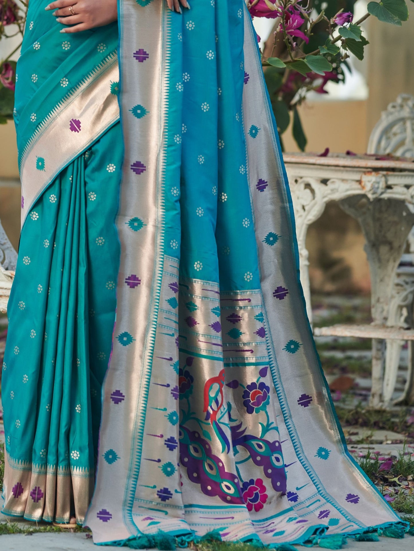 Cyan Blue Paithani Saree