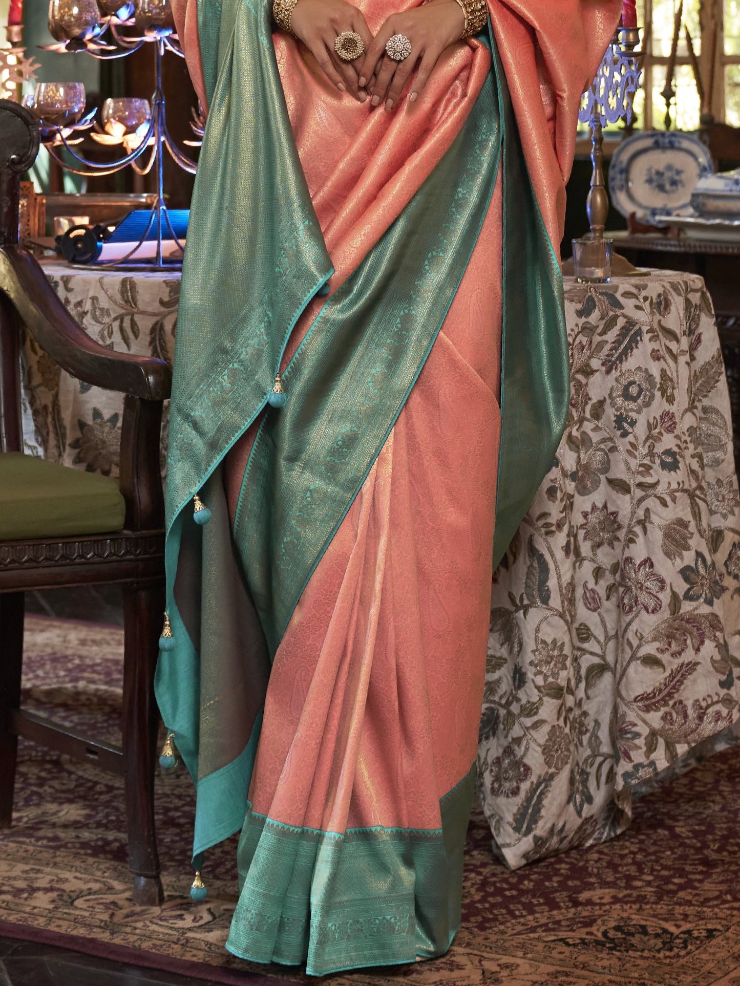 Shiny Peach Kanjivaram Saree