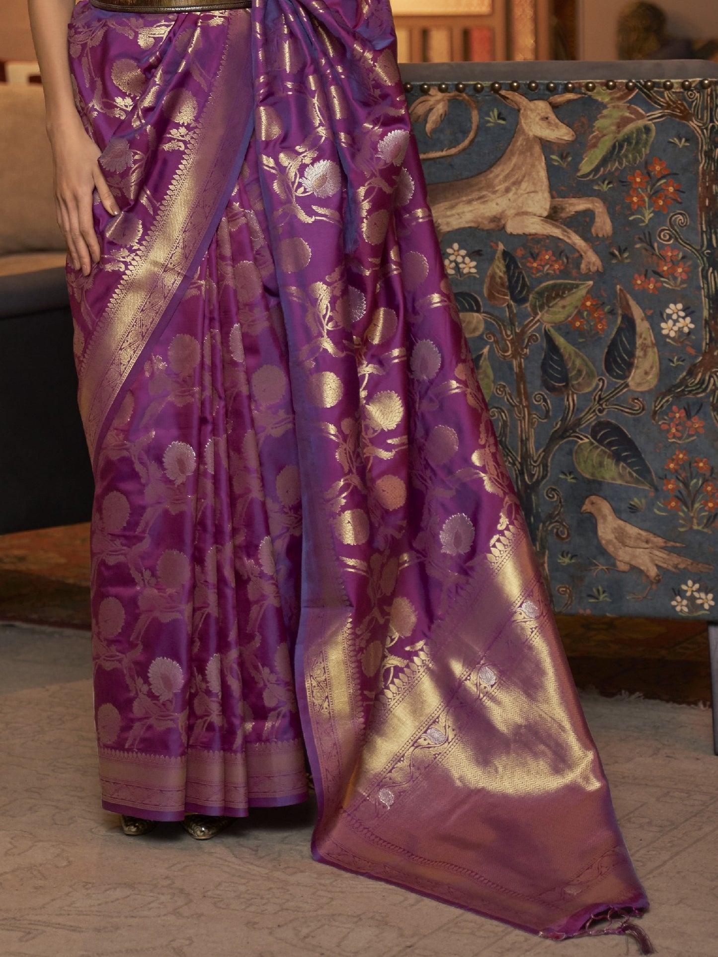 Deep Violet Woven Banarasi Saree