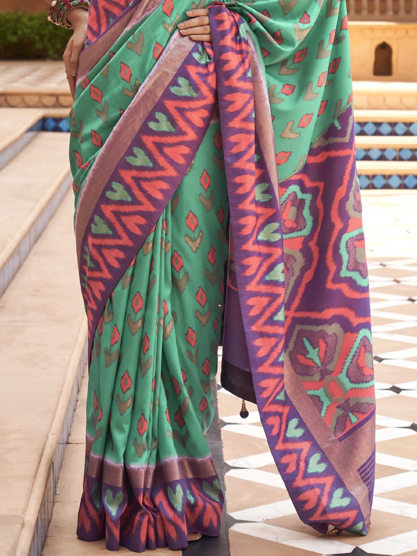 Turquoise Cyan Patola Saree