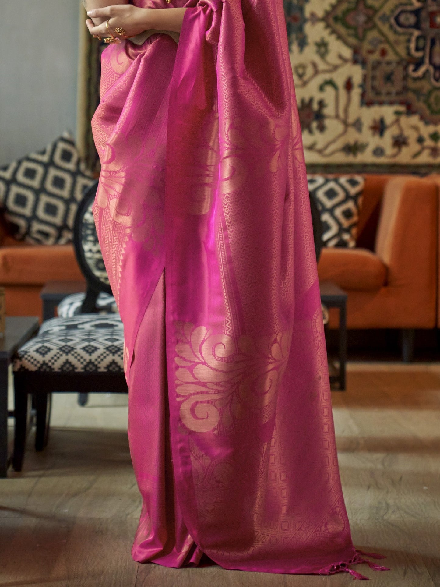 Blush Pink Woven Banarasi Saree