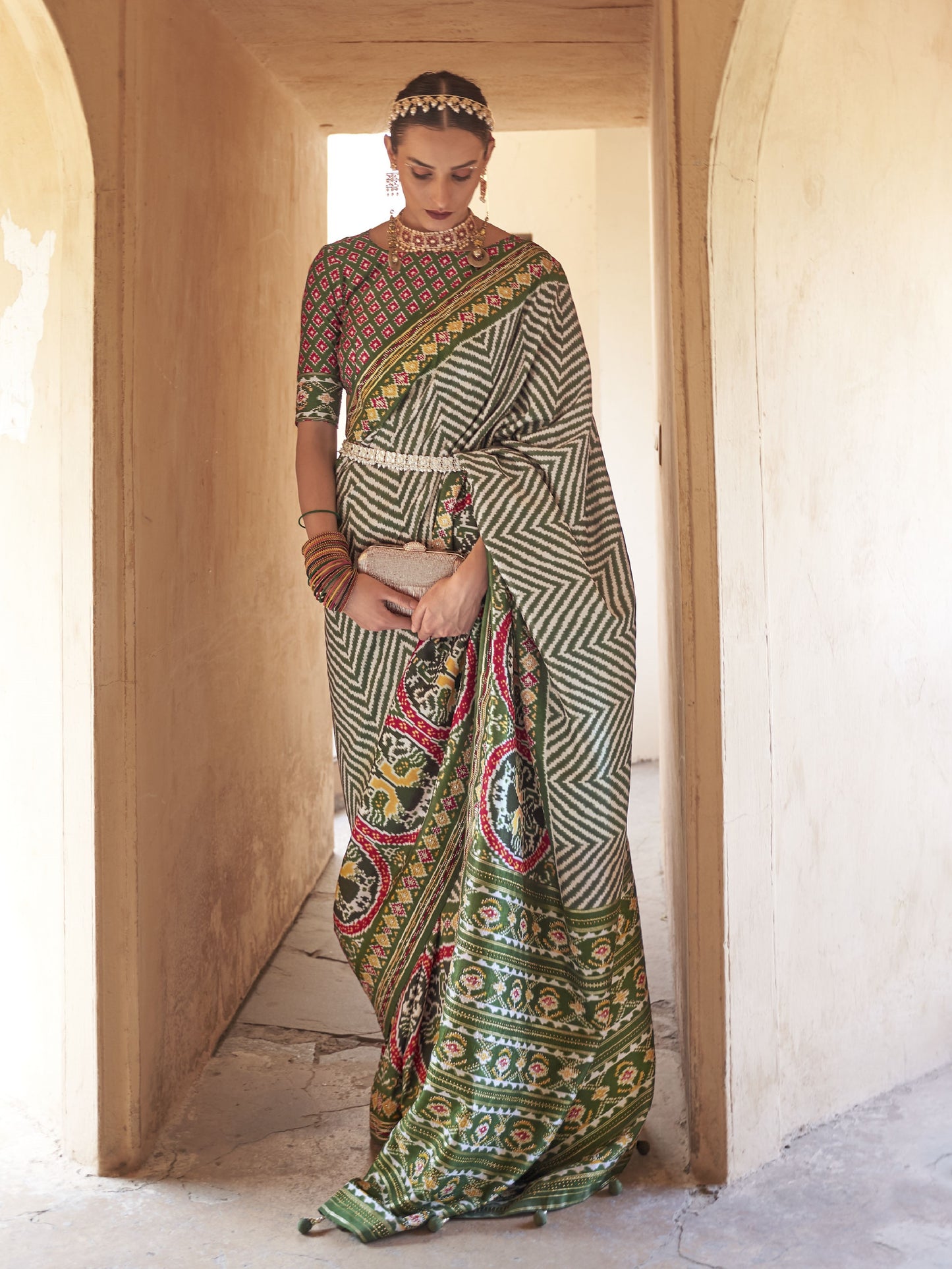 Fern Green Patola Saree