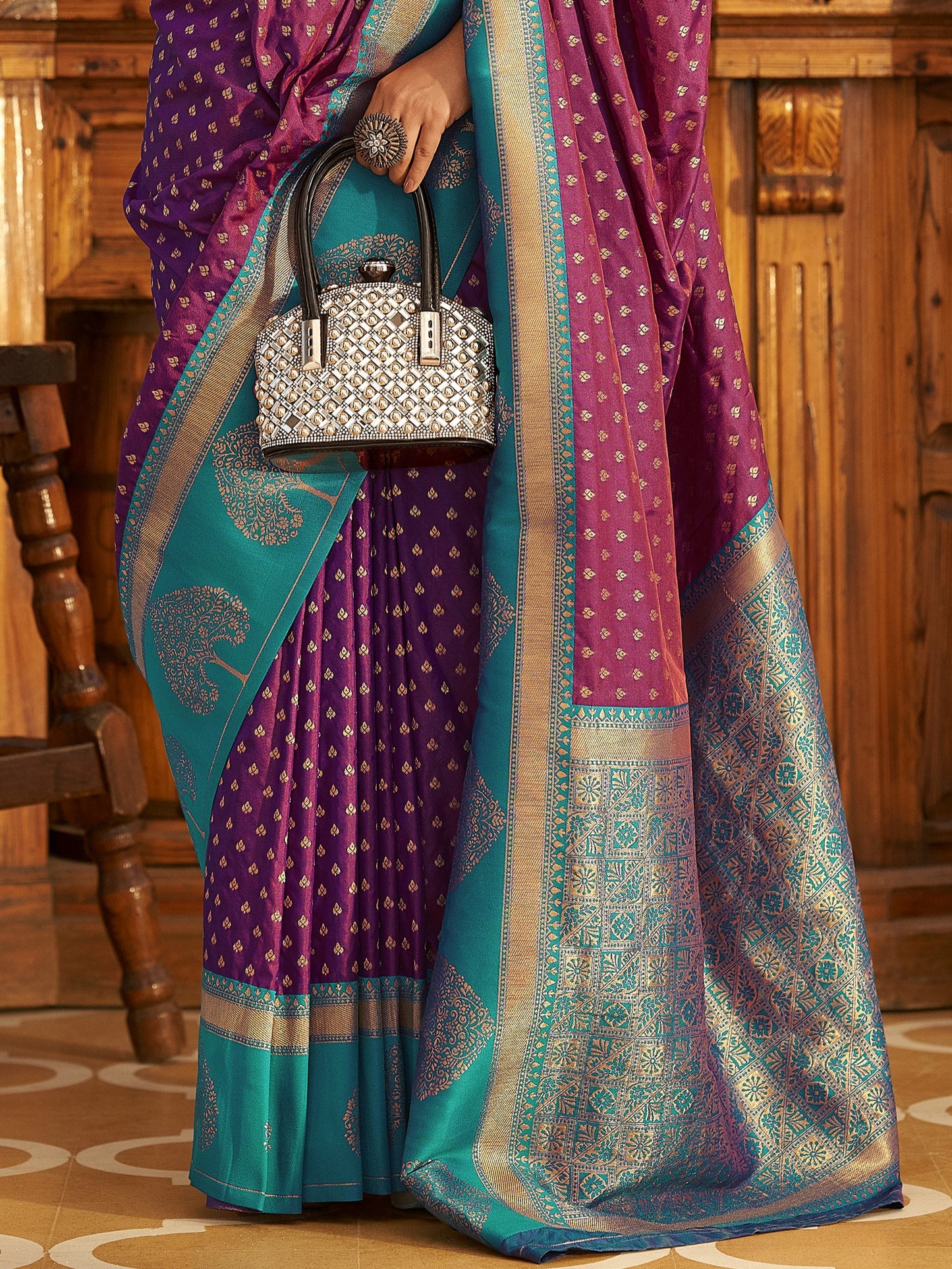 Plum Magenta Woven Banarasi Soft Silk Saree