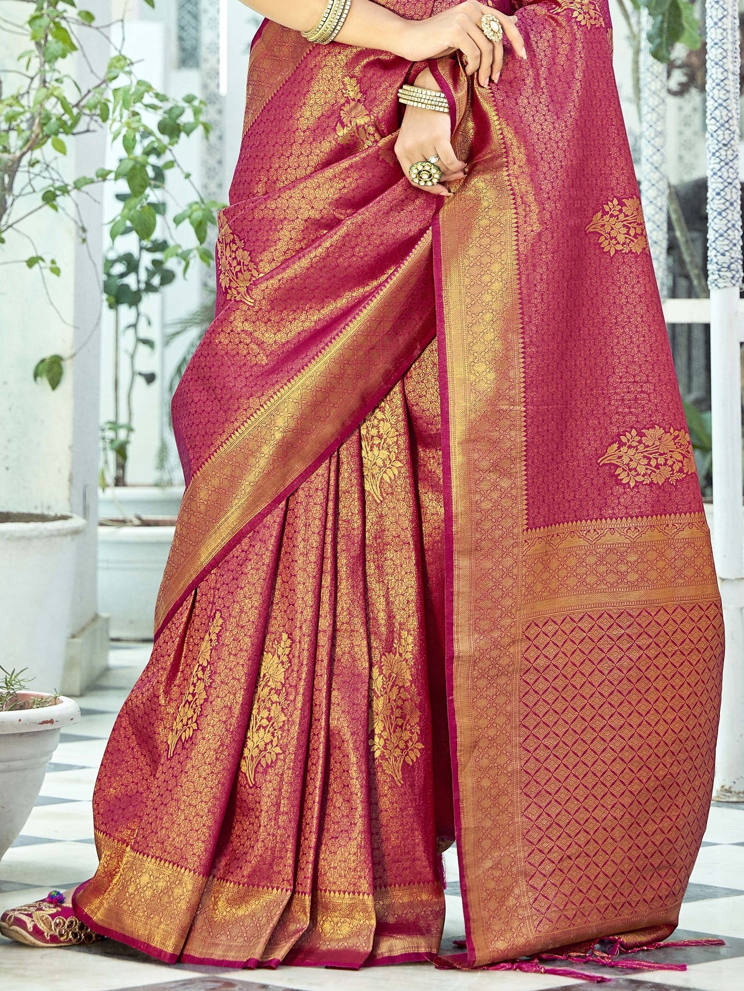 Cerise Magenta Kanjivaram Saree