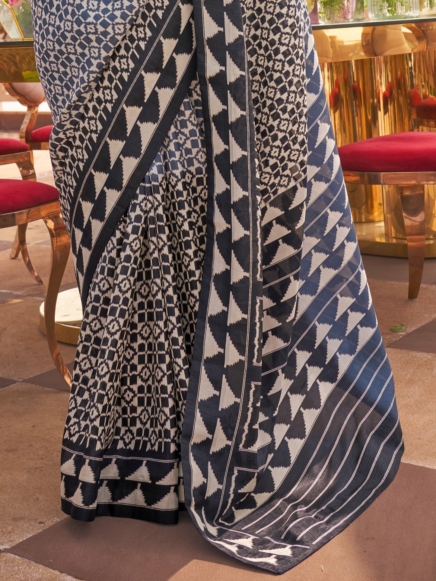 Prussian Blue Printed Patola Silk Saree