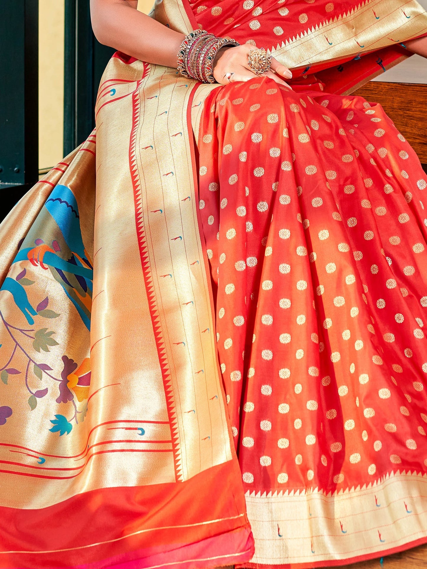 Cherry Red Paithani Saree