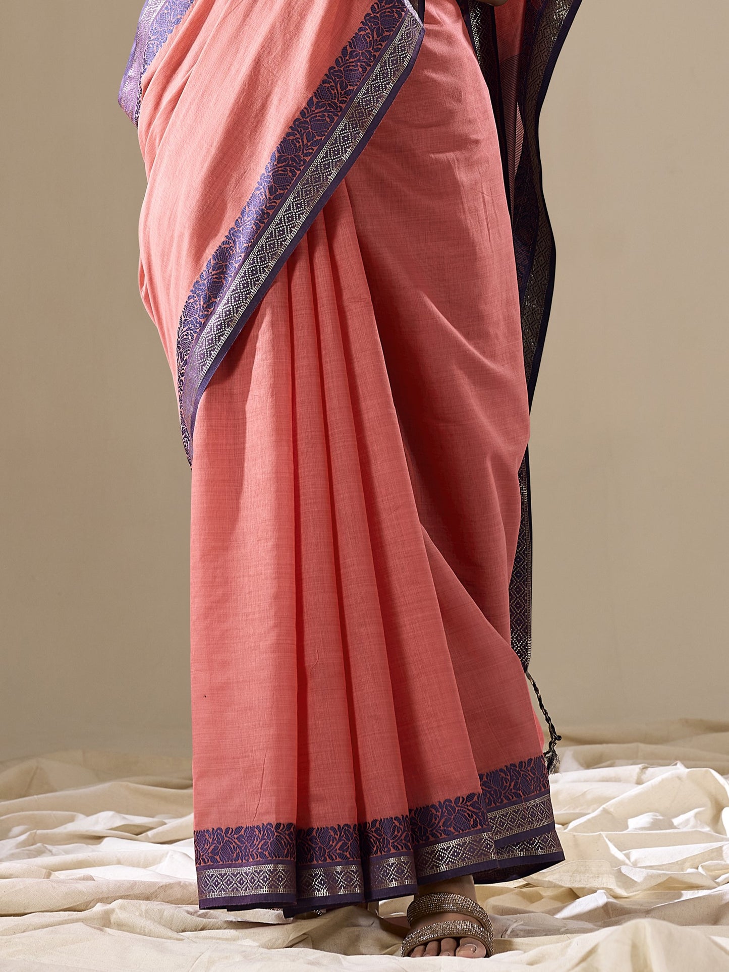 Salmon Peach Handloom Cotton Saree