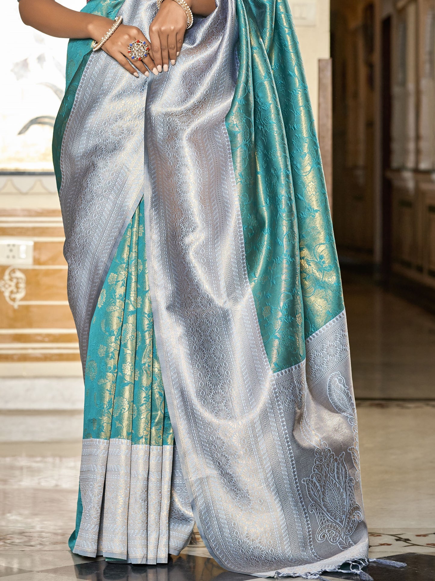 Pacific Blue Kanjivaram Saree
