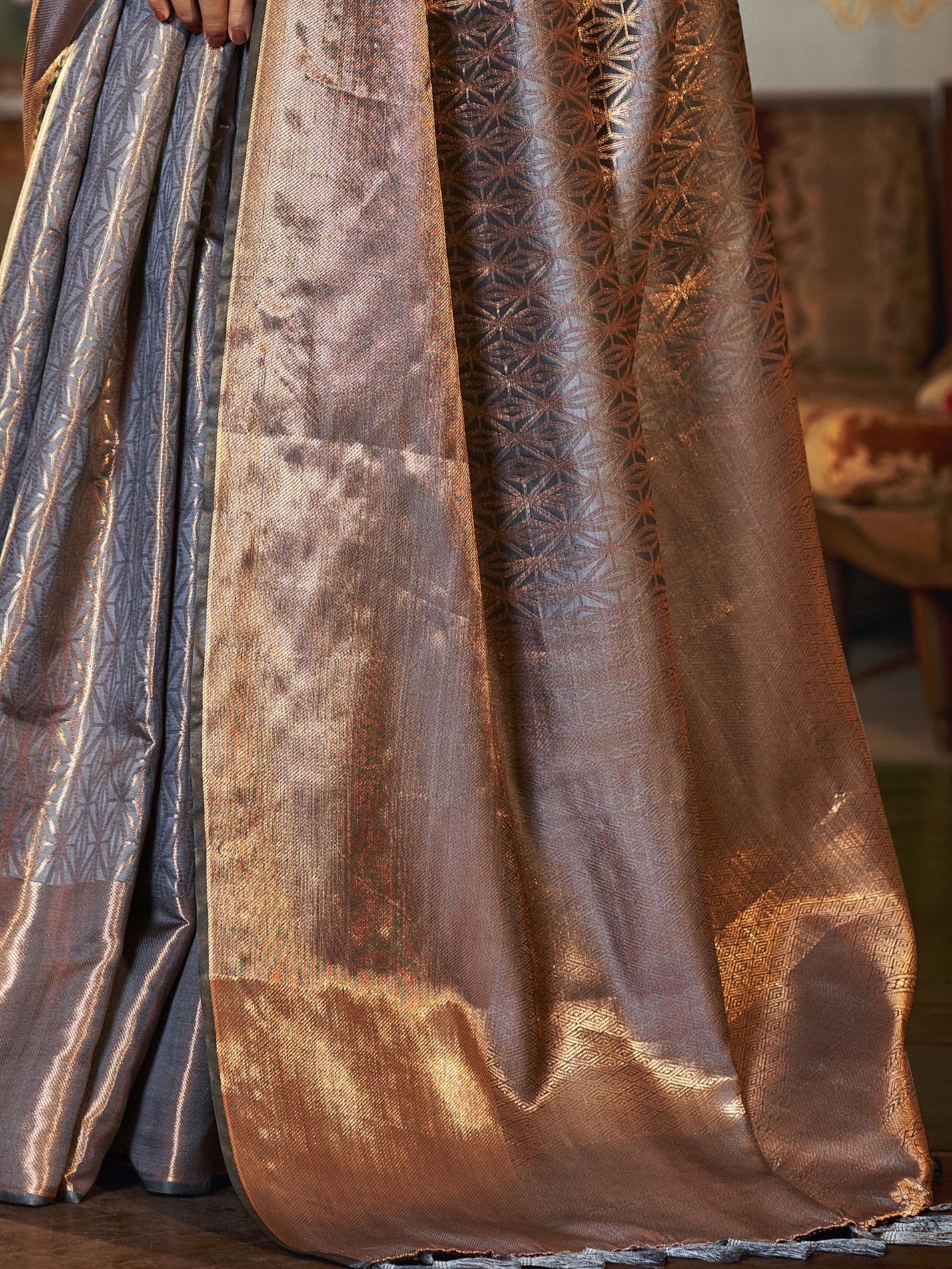 French Gray Kanjivaram Saree