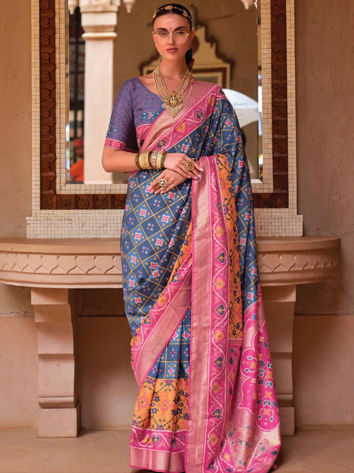 Neon Blue Patola Saree