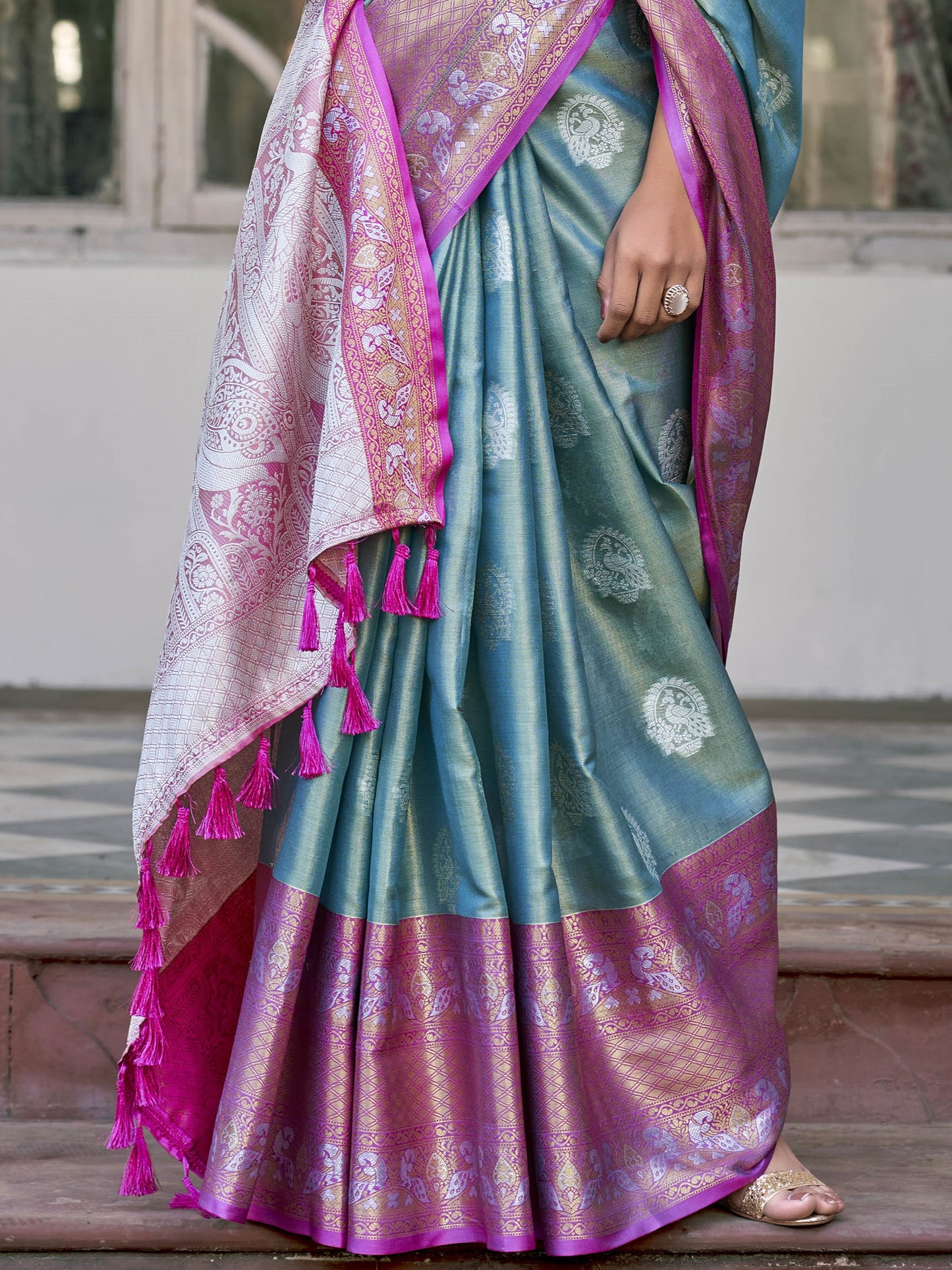 Sapphire Blue Tissue Silk Saree