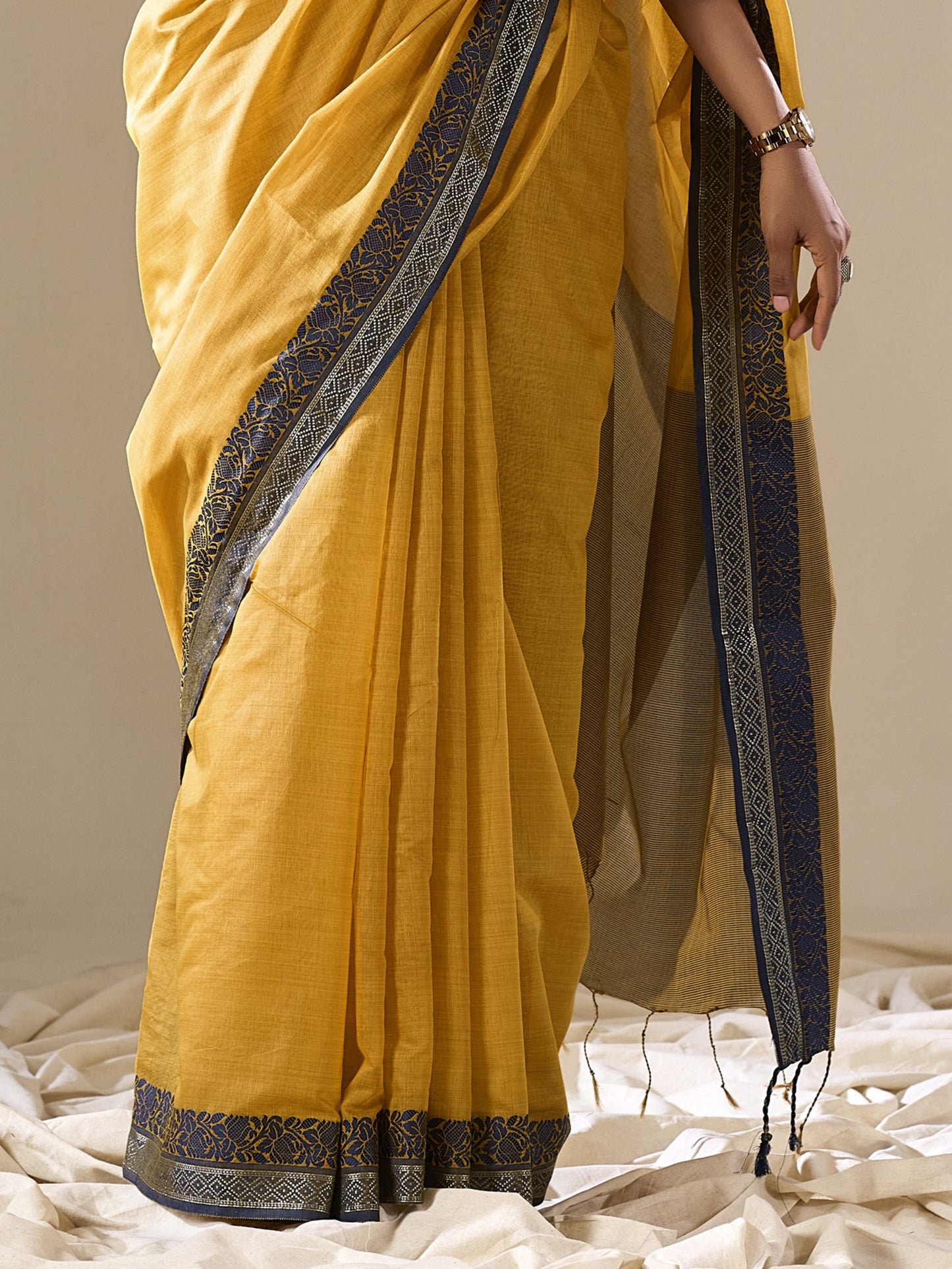 Munsell Yellow Handloom Cotton Saree