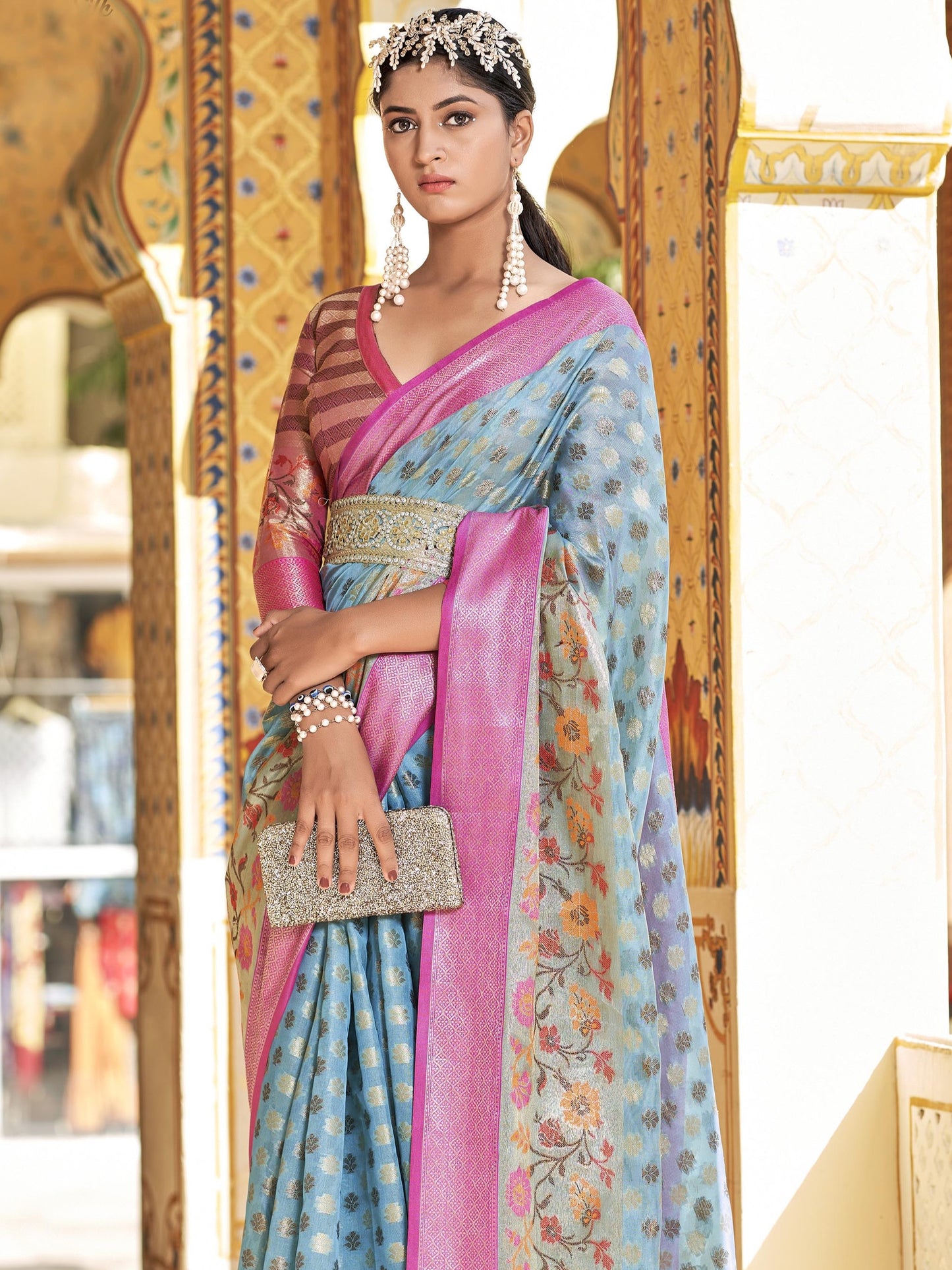 Pale Blue Tissue Silk Saree