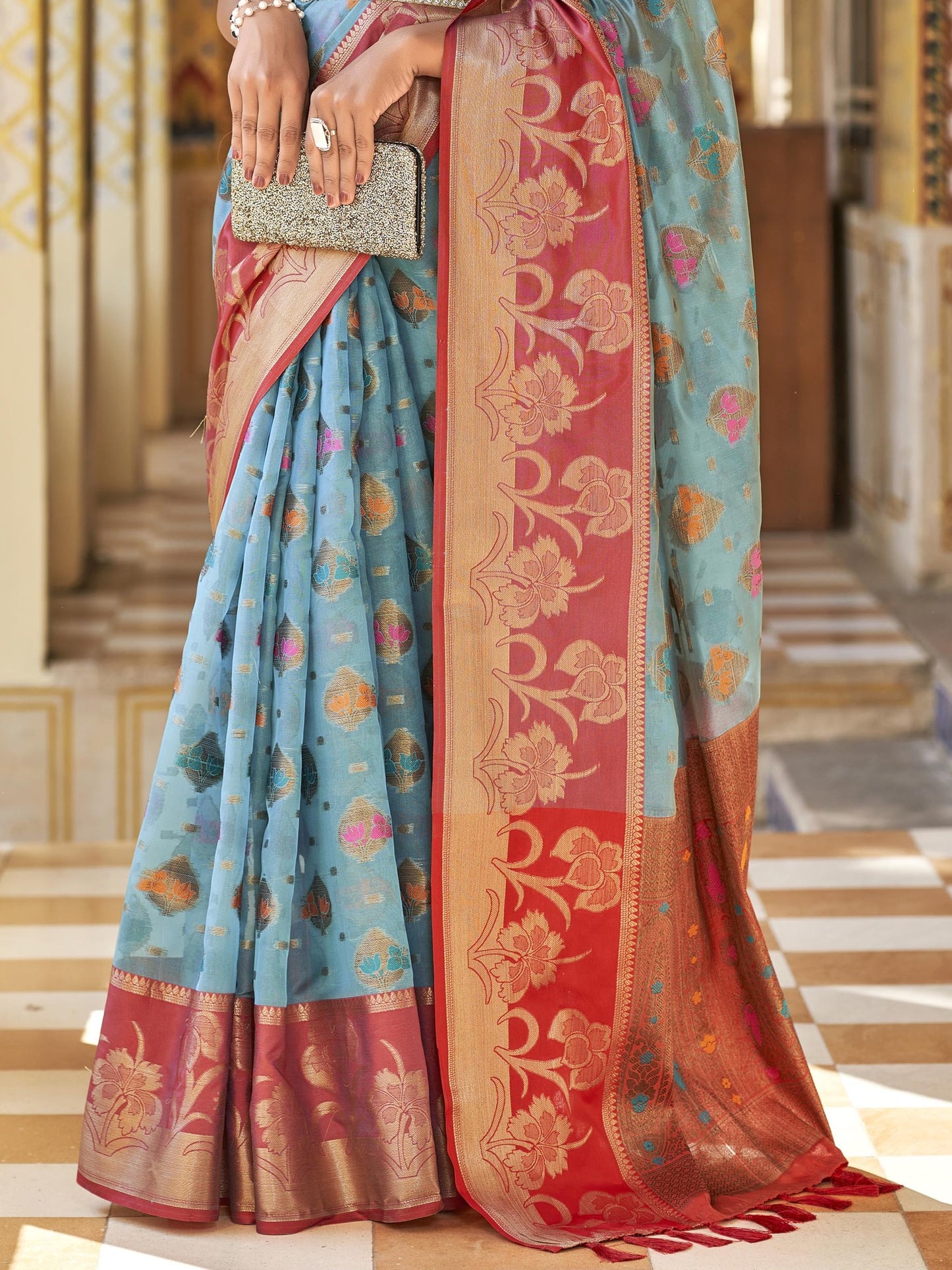 Uraniun Blue Tissue Silk Saree
