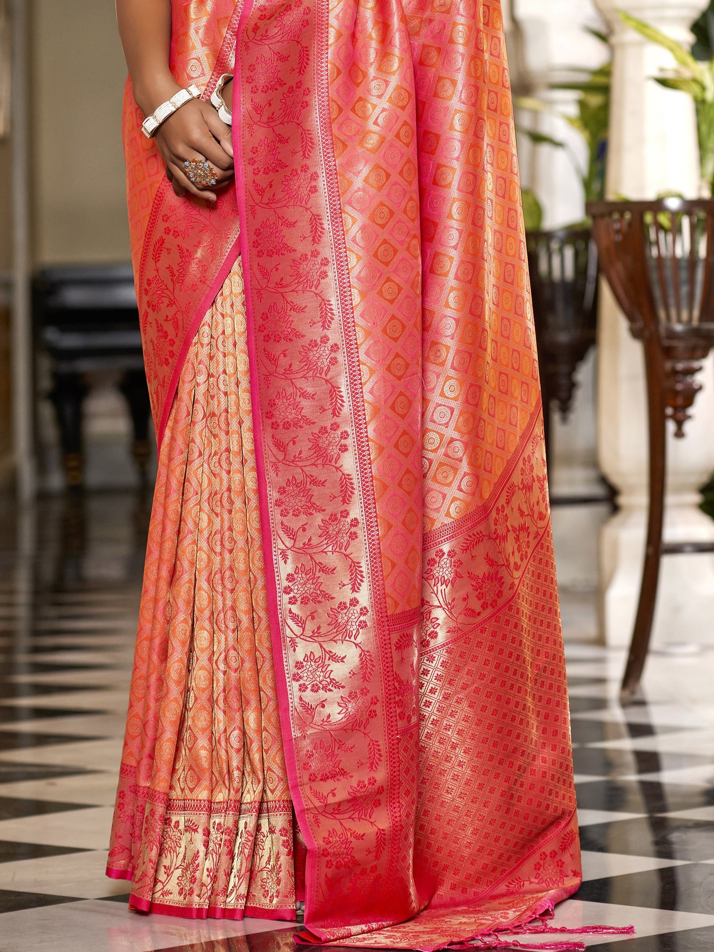 Tangerine Orange Kanjivaram Saree