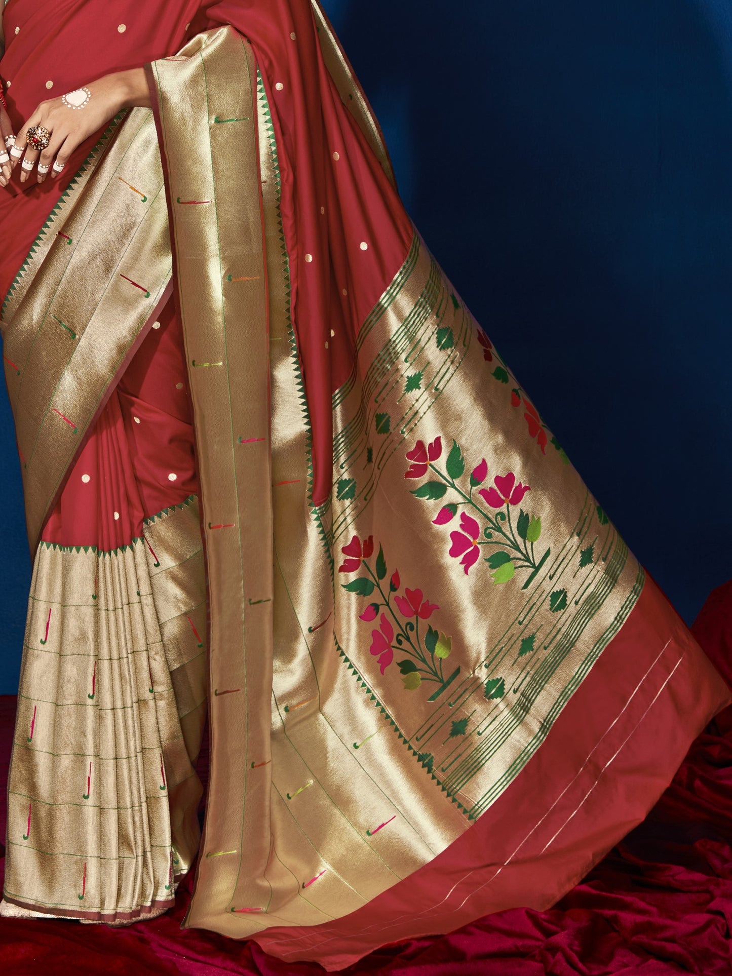 Candy Red Paithani Saree