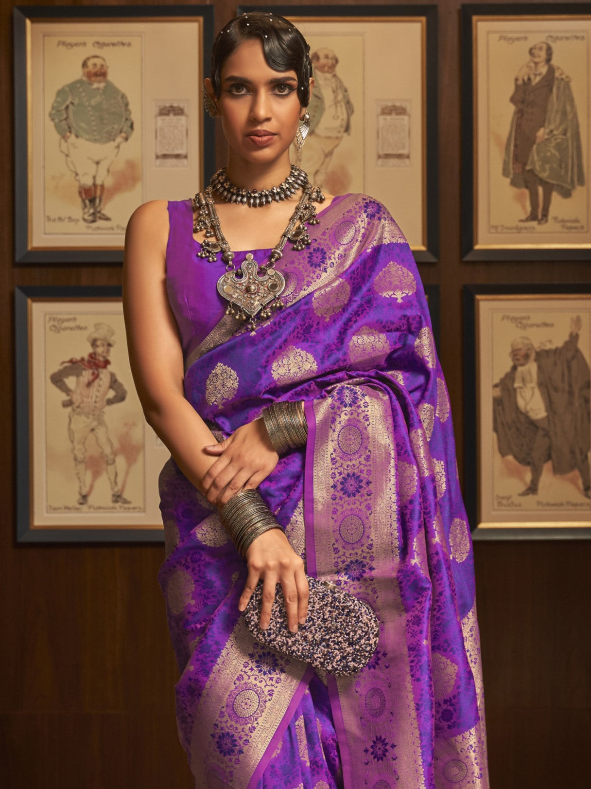 Dark Purple Woven Banarasi Saree
