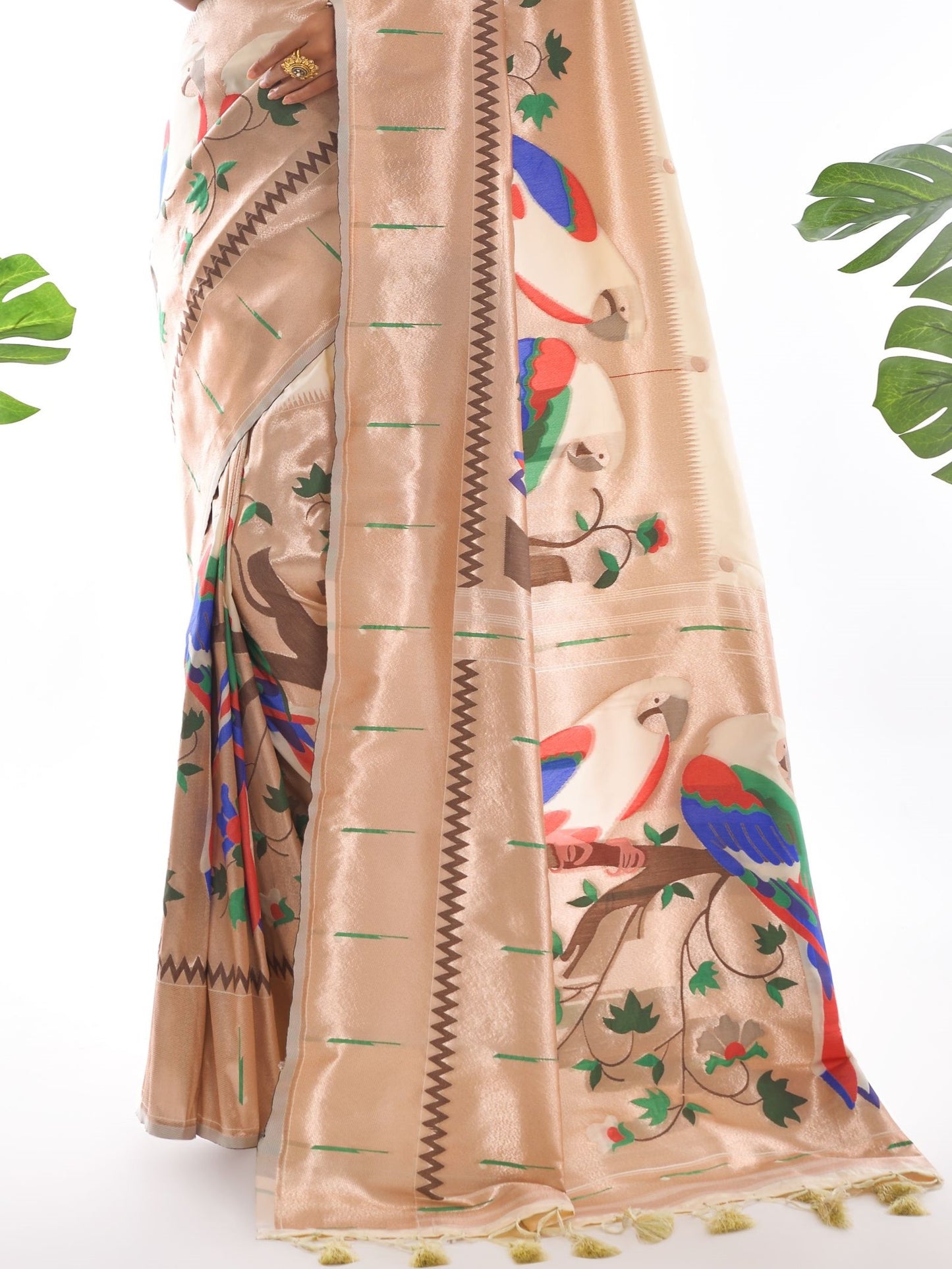 Vanilla White Woven Paithani Saree