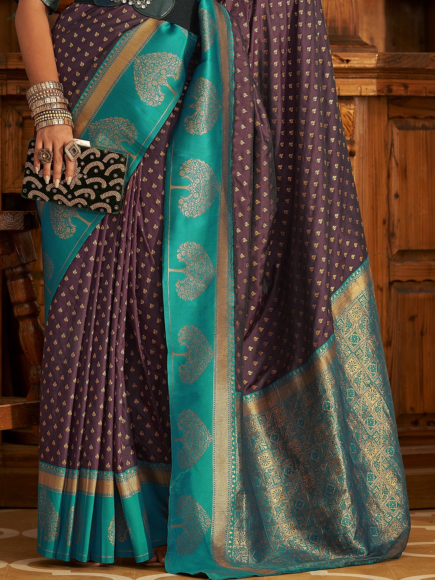 Coffee Maroon Woven Banarasi Soft Silk Saree