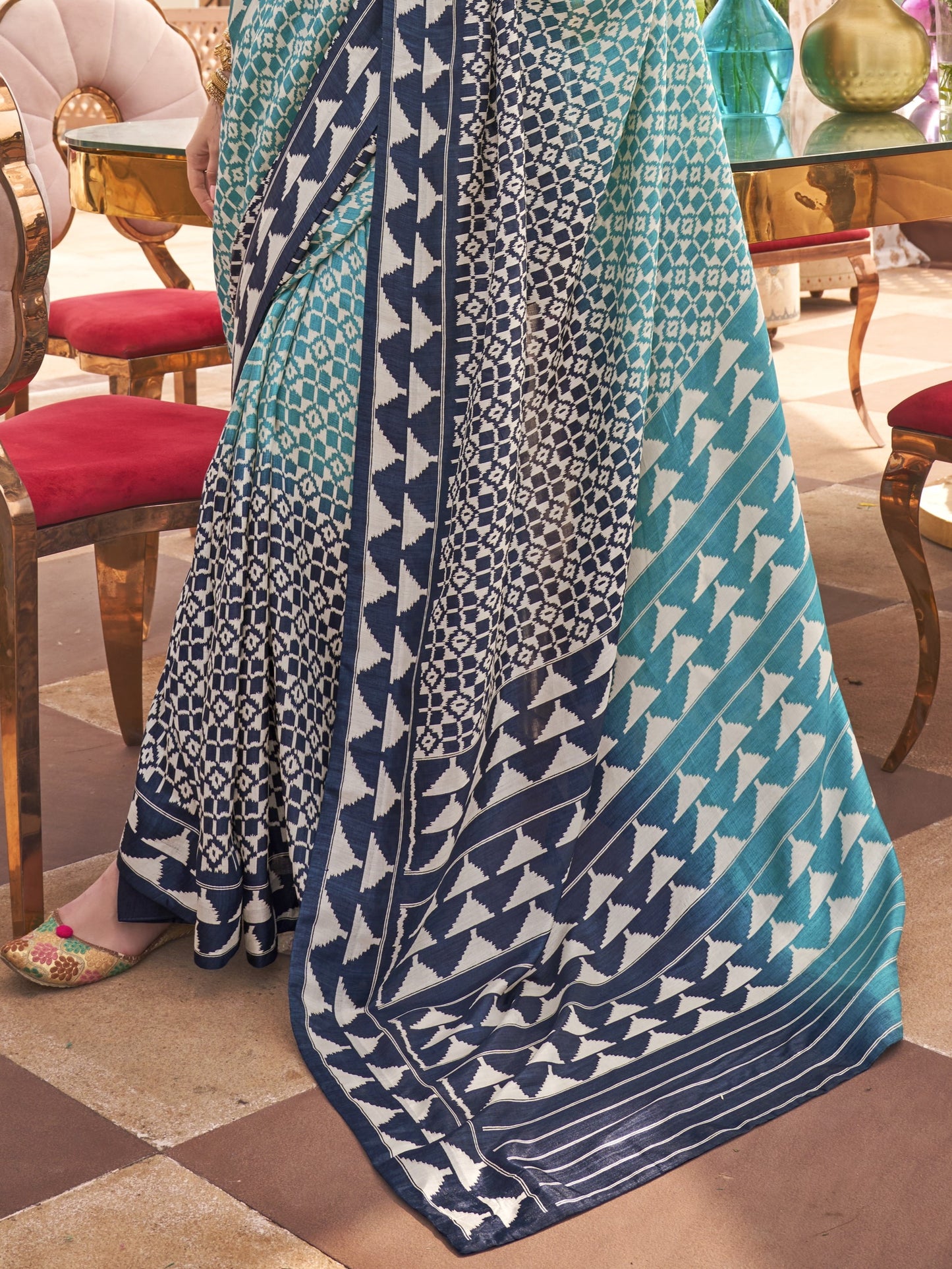 Mineral Blue Printed Patola Silk Saree