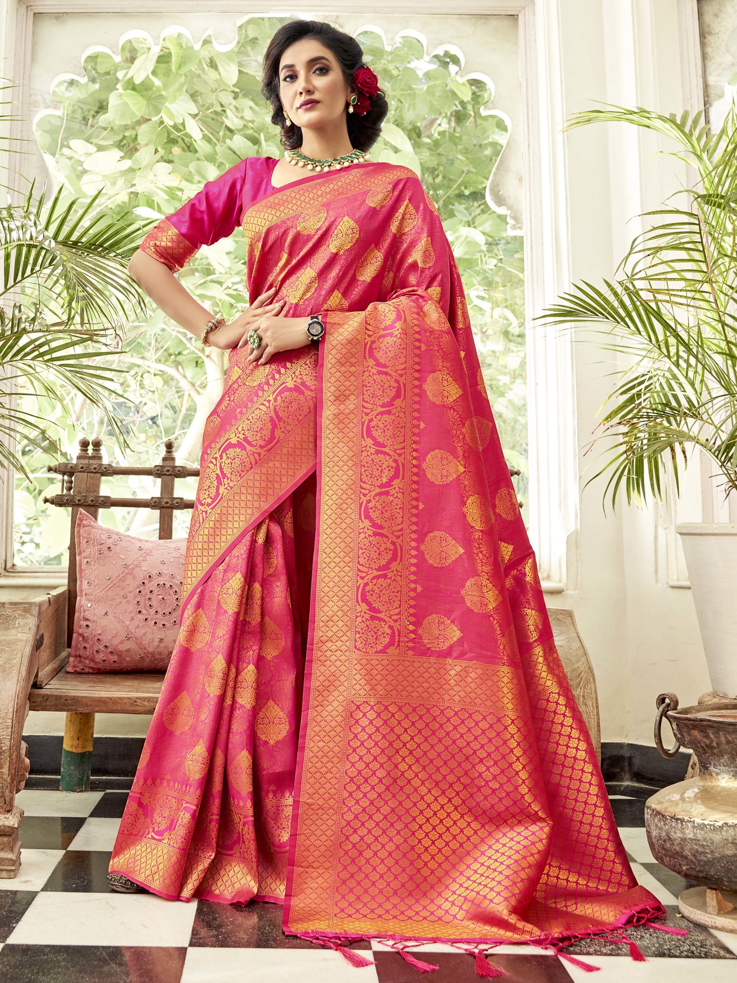 French Pink Kanjivaram Saree