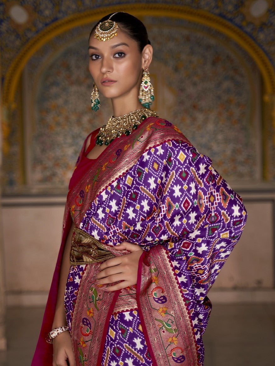 French Violet Patola Paithani Silk Saree