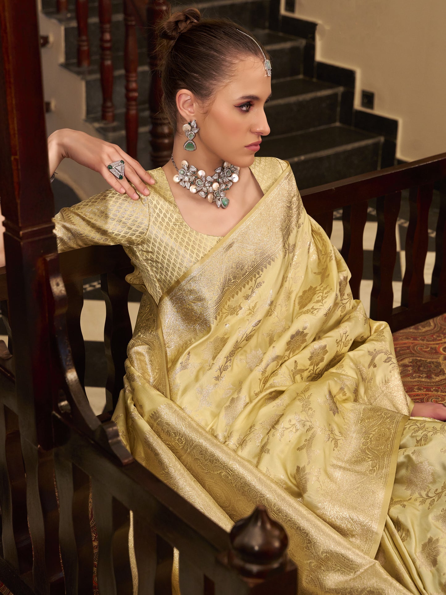 Festive Golden Woven Banarasi Satin Silk Saree