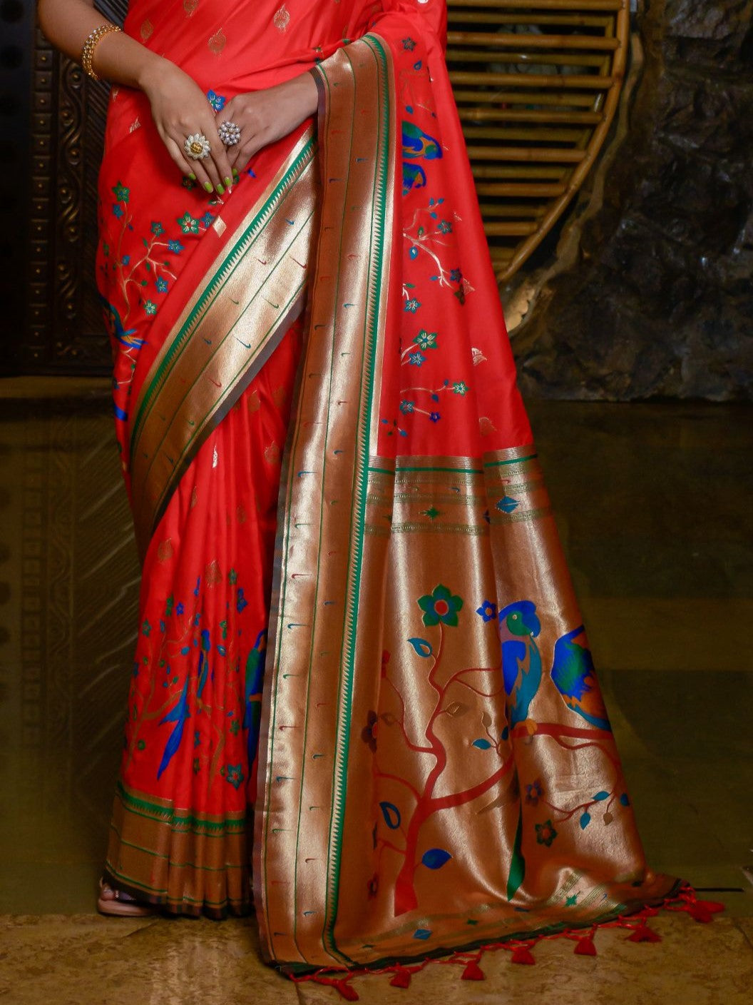 True Red Woven Paithani Saree