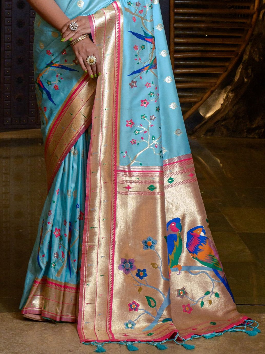 Baby Blue Woven Paithani Saree