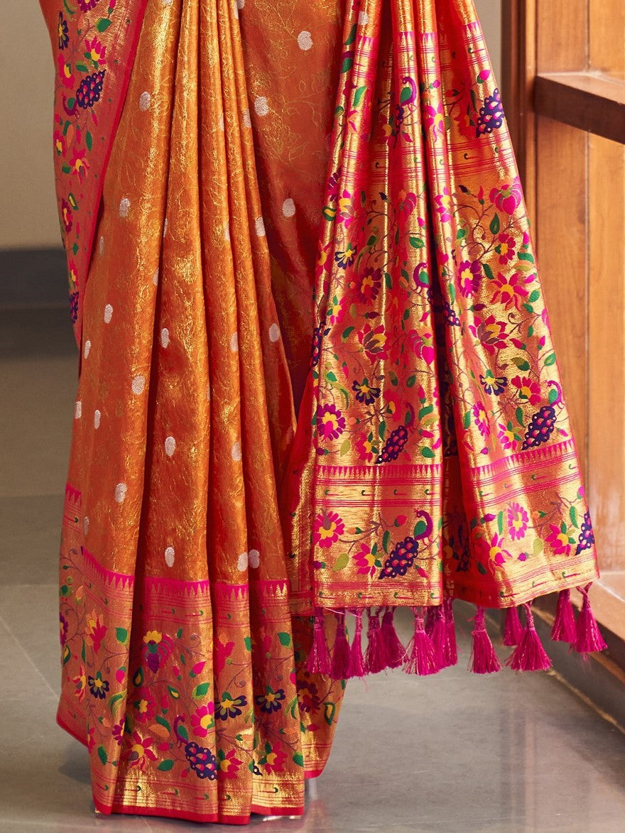 Fire Orange Paithani Saree