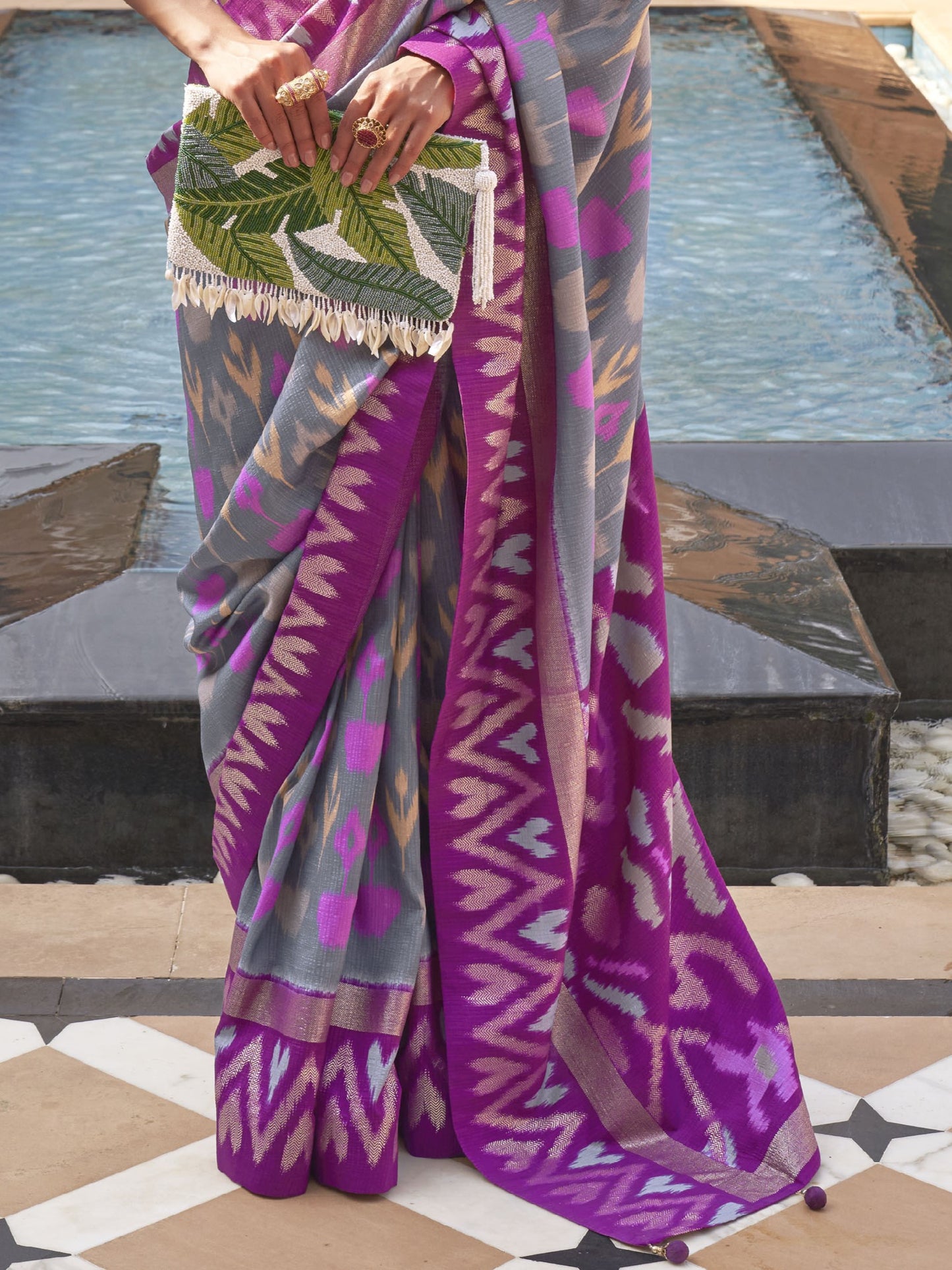 French Gray Patola Saree