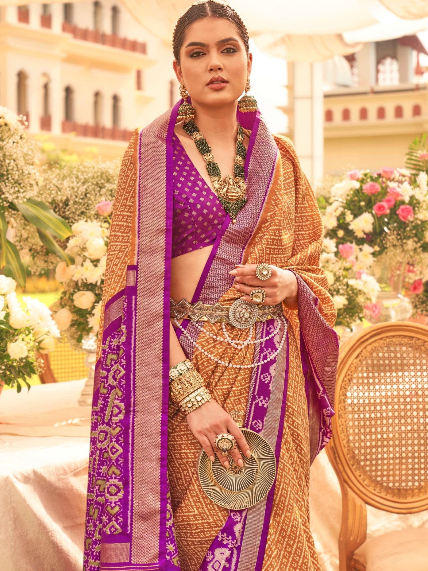 Ochre Orange and Purple Patola Saree
