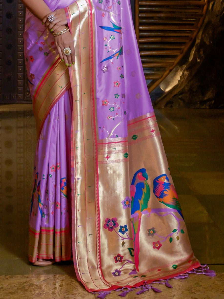 Lilac Purple Woven Paithani Saree