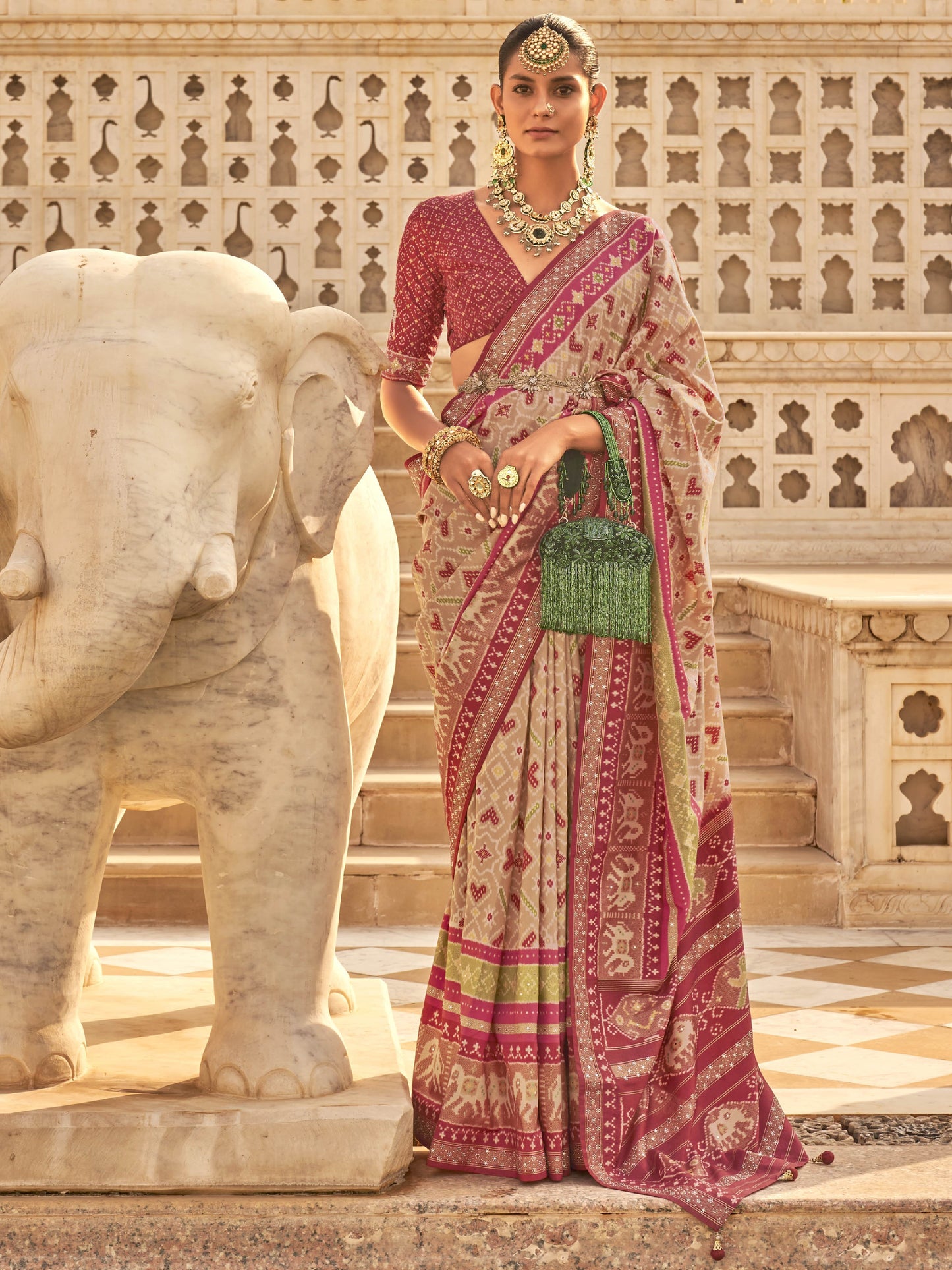 Sandy Brown Patola Saree