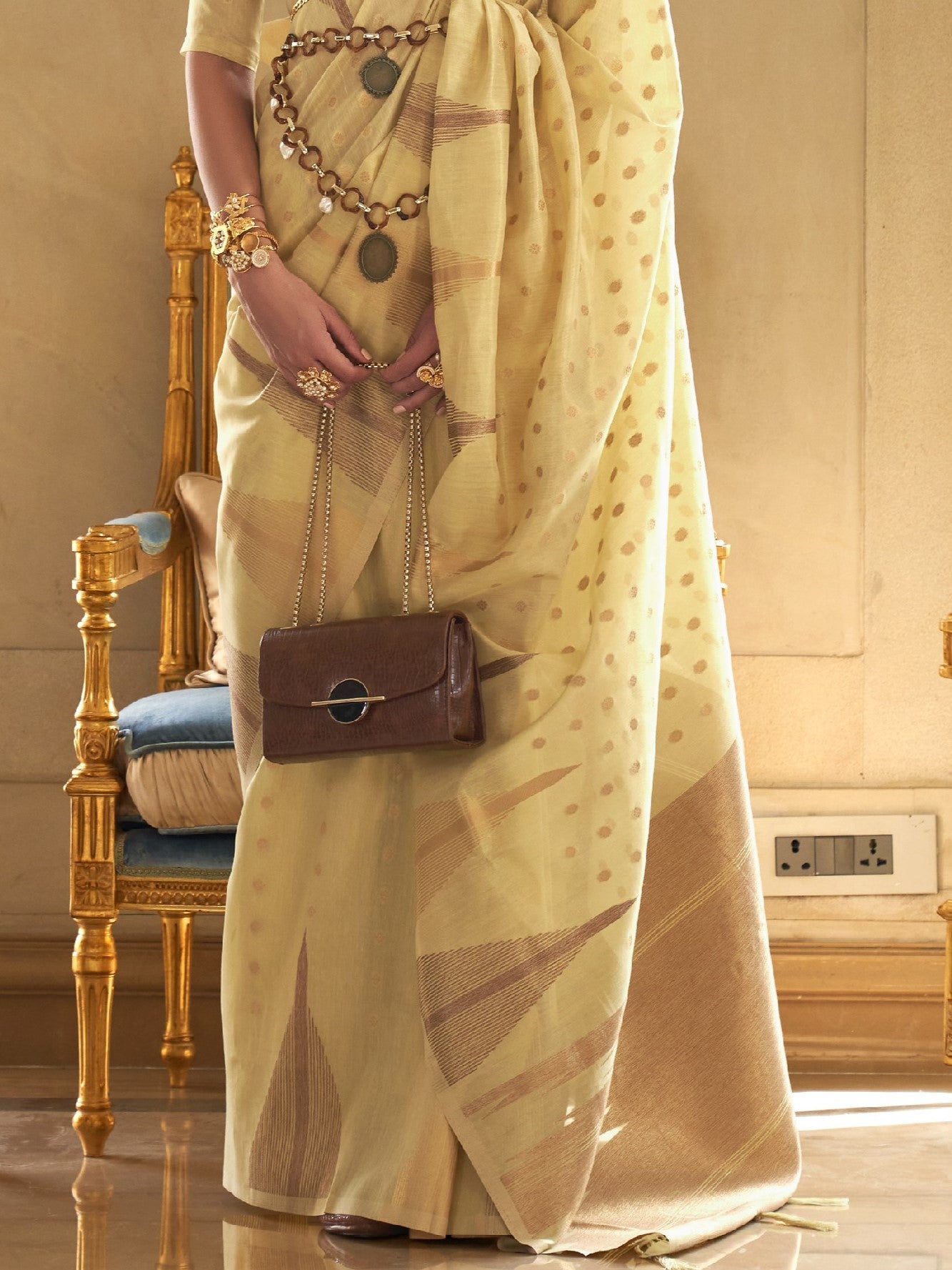 Corn Yellow Tissue Silk Saree