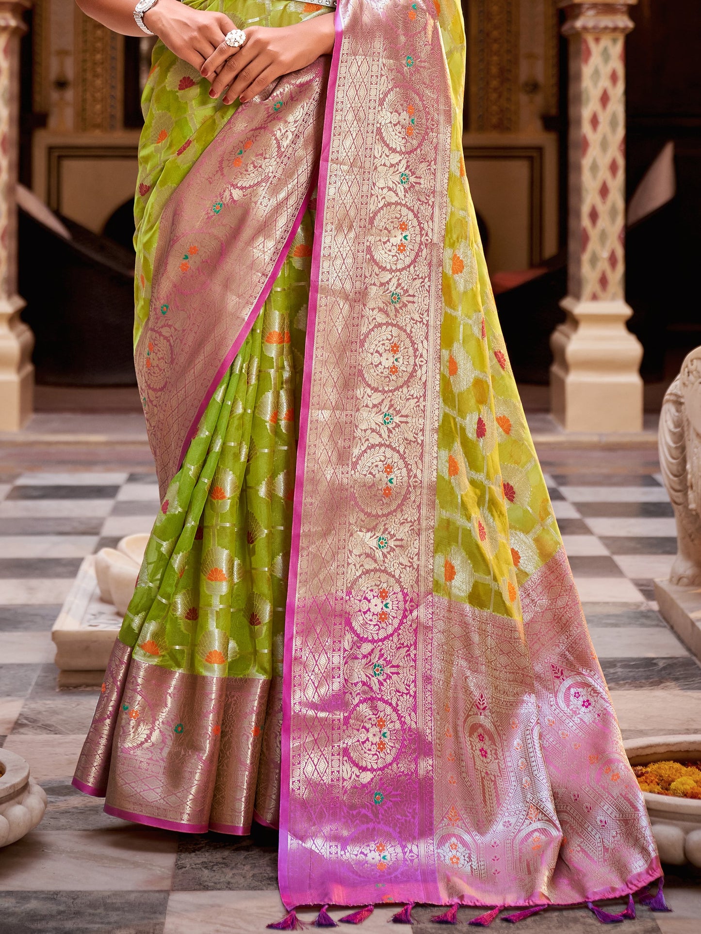 Spring Green Tissue Silk Saree