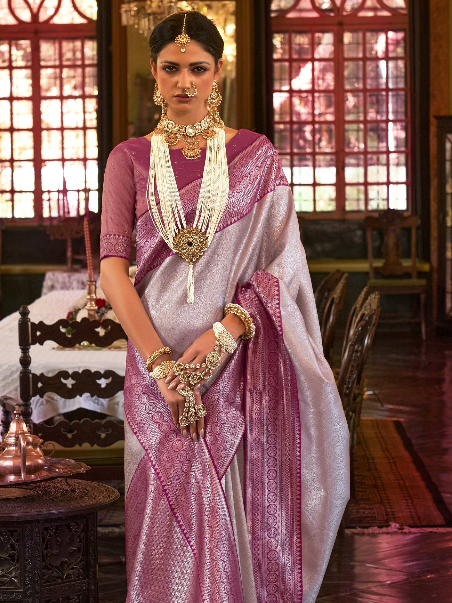 Pastel Lavender saree kanjivaram saree